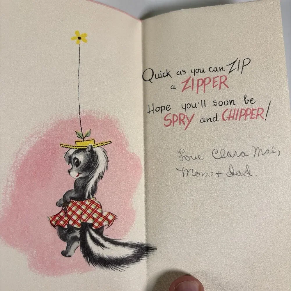 Vintage Anthropomorphic Skunk Get Well Greeting Card Sunshine MCM Art Cute